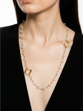 green citrine gemstone clover necklace chain